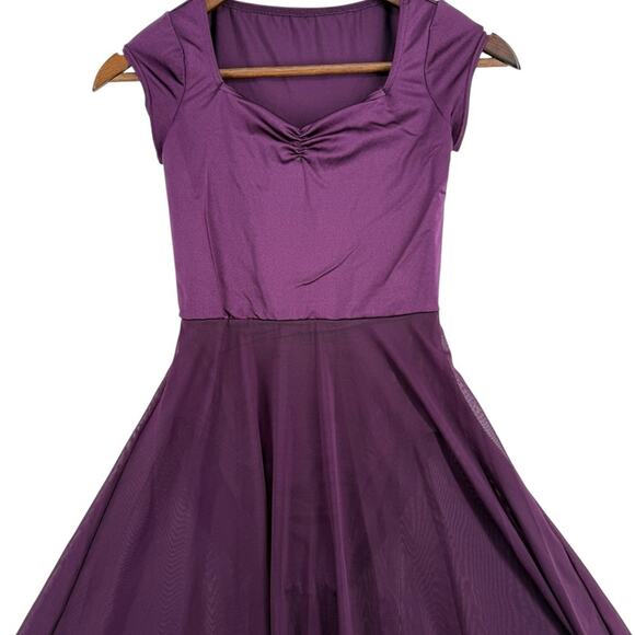 Weissman Purple Cap-Sleeve Leotard Dress With Mesh Skirt Large Child (LC) - Picture 3 of 7